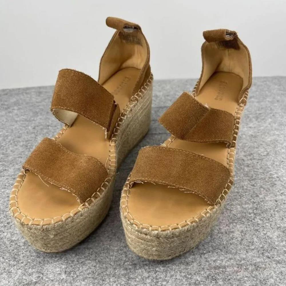 Soludos‎ Womens Tan Suede Espadrille Platform Wedge Sandals Size 6.5 EU 37